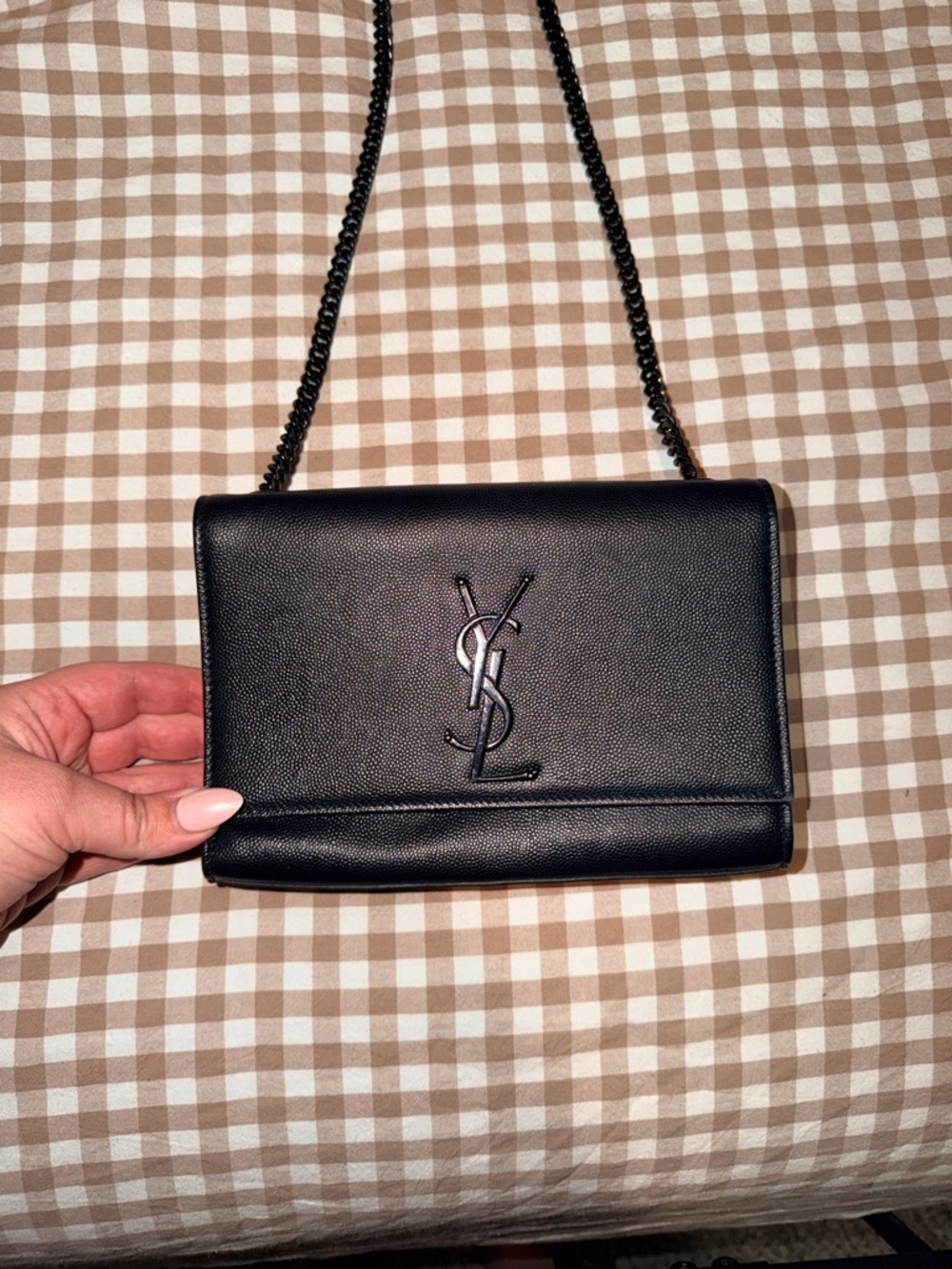 Saint Laurent Black Leather YSL Chain Bag